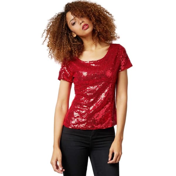 Paillet-kortarm-shirt Bordeaux M