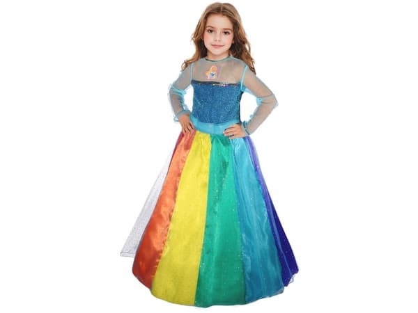 Barbie Rainbow puku (pitkä mekko ja alushame) - 8-10 vuotta