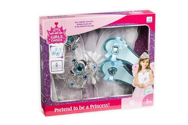 Set med älva/prinsessa-dräkt, vit/blå