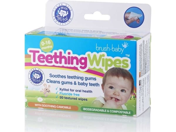 BRUSH BABY_Hygieniske gasbind med kamille og Xylitol for rengjøring av tannkjøtt 0-16m 20 stk.
