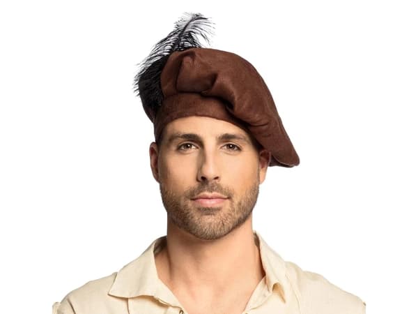 Boland 44028, Beret, Adult, Male, Feather, Polyester, Black, Brown, 41 g
