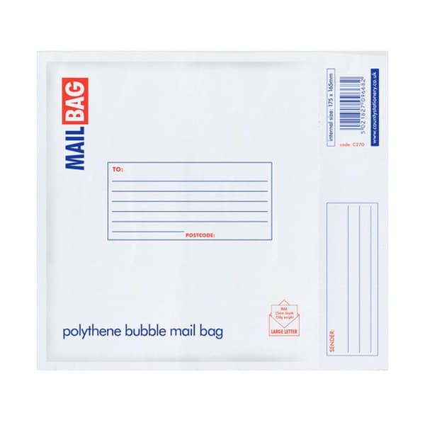 County Stationery Polyethylen boblekuverter med postposer (pakke med 10) White Jumbo