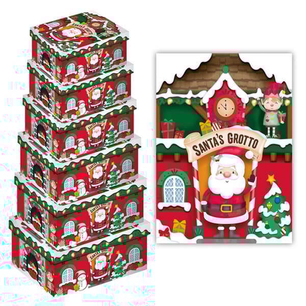 Eurowrap Julemanden Grotto Oblong gaveæsker (pakke med 6)