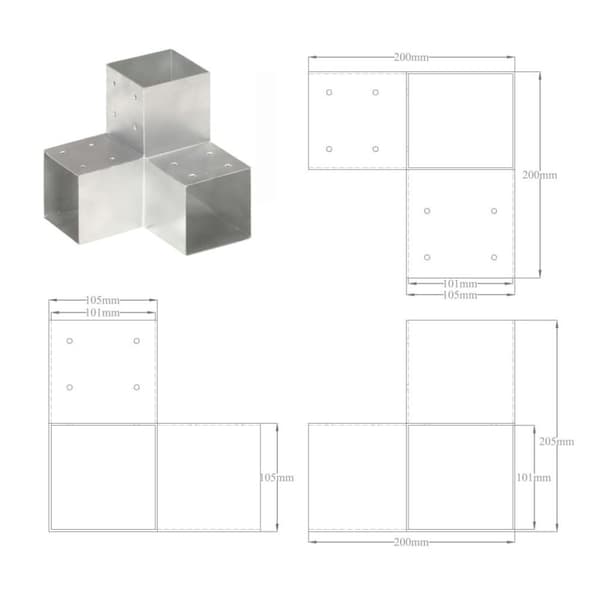 vidaXL stolpebeslag Y-form 4 stk. 101x101 mm galvaniseret metal