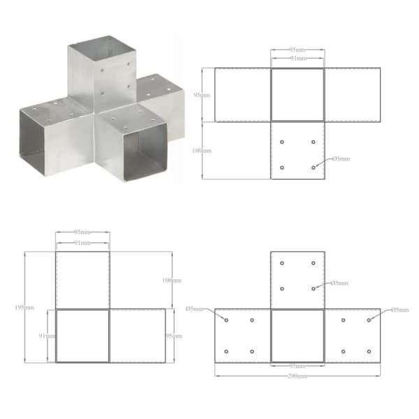 vidaXL Stolpesko 4 stk X-form galvanisert metall 91x91 mm