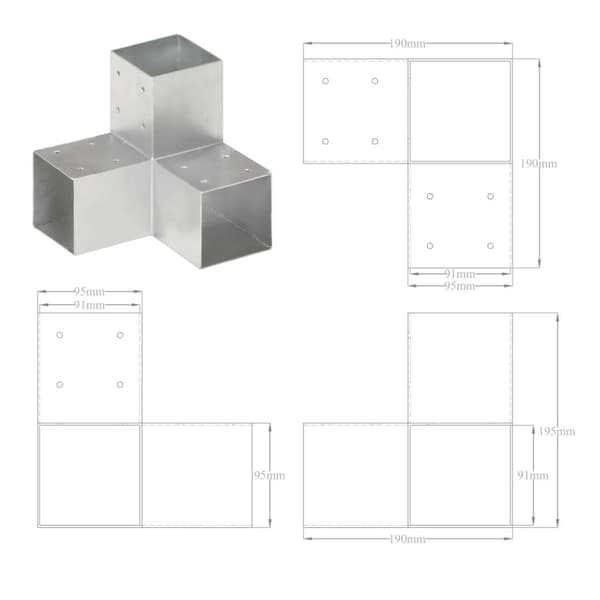 vidaXL Stolpesko 4 stk Y-form galvanisert metall 91x91 mm