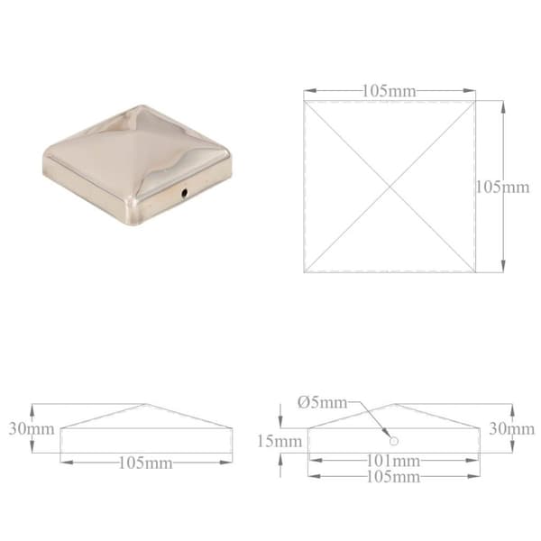 vidaXL Gjerdestolpehatter pyramide 6 stk rustfritt stål 101x101 mm