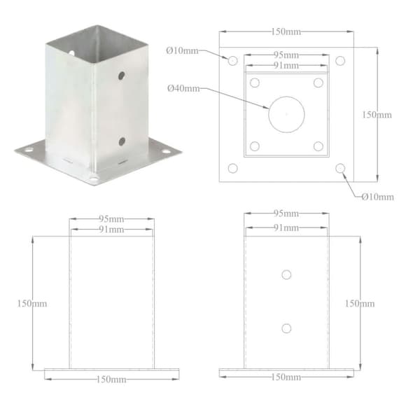 vidaXL Stolpeankere 4 stk galvanisert metall 91 mm