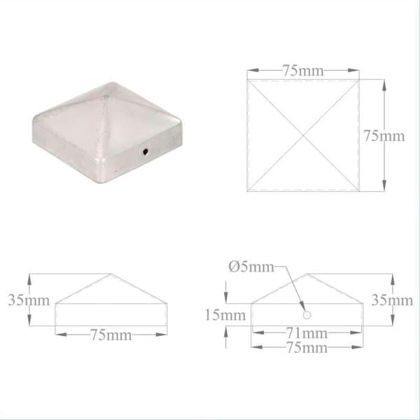 vidaXL Pyramidin muotoinen aitatolpan kärki 6 kpl metalli 71x71 mm