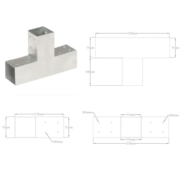 vidaXL Tolppaliitin T-muoto galvanoitu metalli 71x71 mm