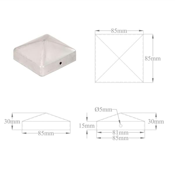 vidaXL Gjerdestolpehatter pyramide 6 stk galvanisert metall 81x81 mm