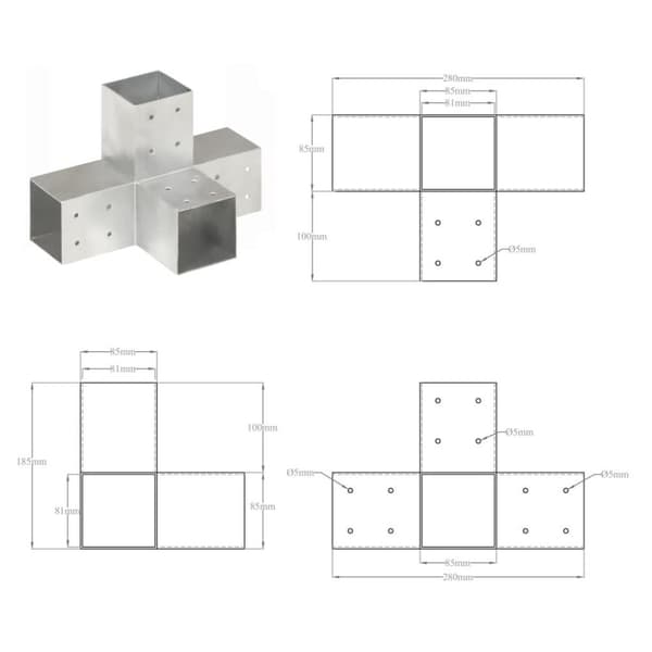 vidaXL Stolpesko X-form galvanisert metall 81x81 mm