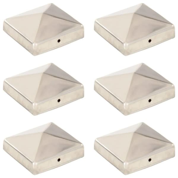 vidaXL Gjerdestolpehatter pyramide 6 stk rustfritt stål 81x81 mm