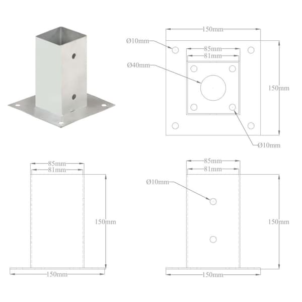vidaXL Stolpfot 4 st galvaniserad metall 81 mm
