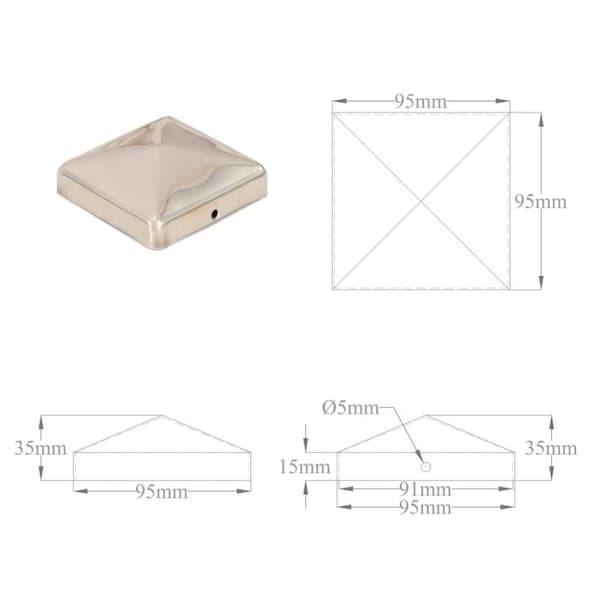vidaXL pyramideformet stolpehætte 6 stk. 91x91 mm rustfrit stål