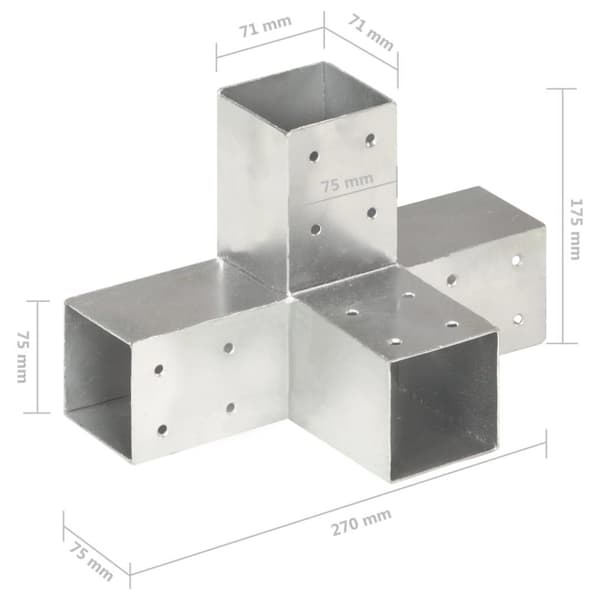 vidaXL Tolppaliittimet 4 kpl X-muoto galvanoitu metalli 71x71 mm