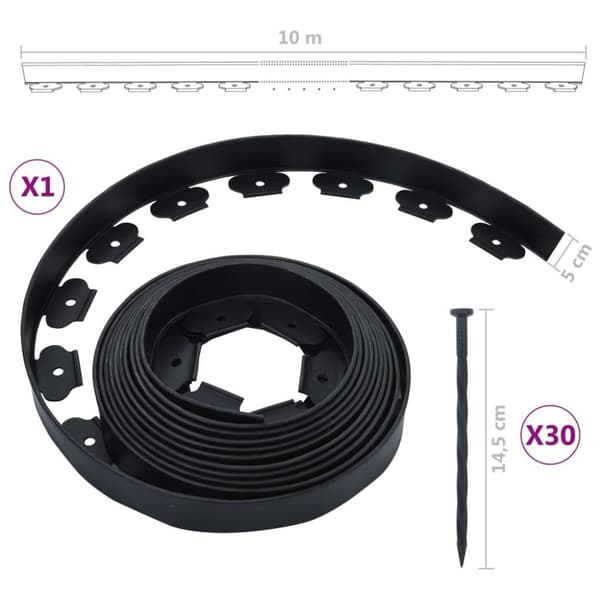 vidaXL Joustava nurmikonreunus 30 tappia 10 m 5 cm
