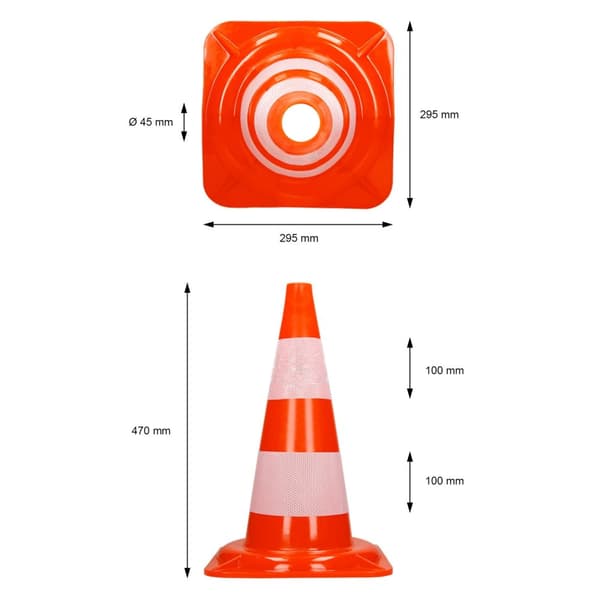 Sæt med 10 trafikkegler advarselskegler trafikkegler 47 cm orange/hvid
