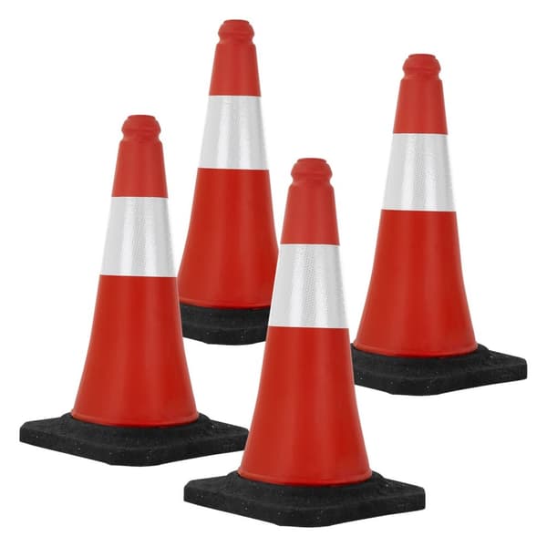 Set om 4 trafikkoner trafikkon pylon reflekterande vikt 51cm röd/vit med tung bas