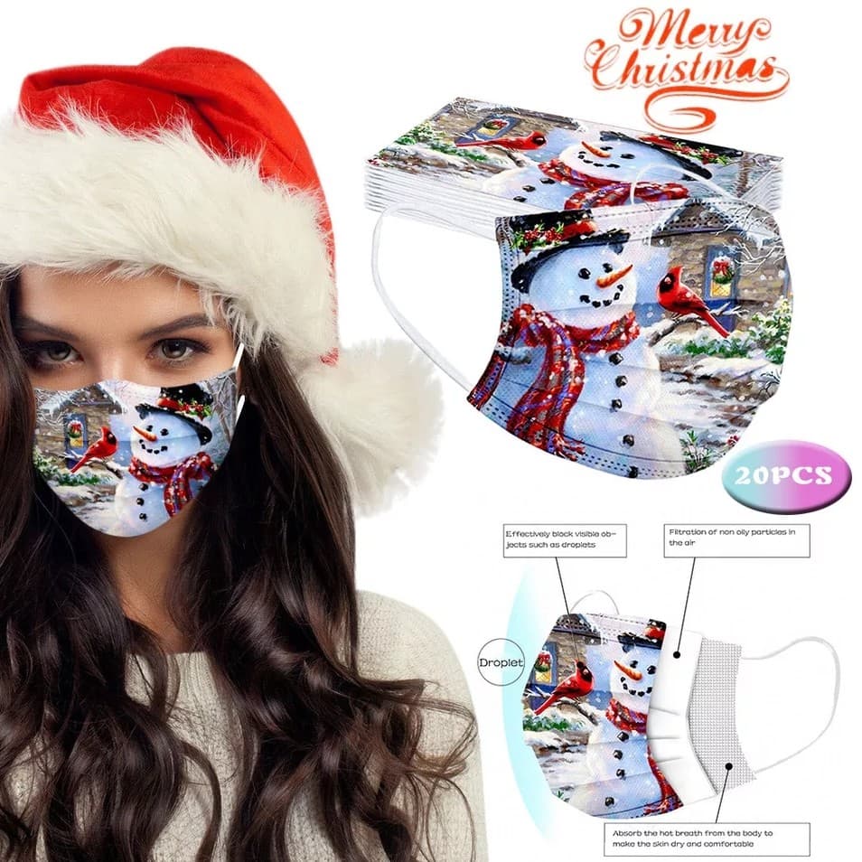 20-PACK Engångs JUL munskydd, vita med julgran, tomte, renar, | CDON