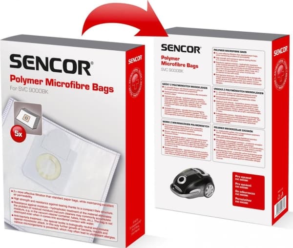 Sencor SVC 9000BK, Cylinderdammsugare, Dammpåse, Mikrofiber, 4 l, SVC 9000BK/SVC 9050BL., 5 styck