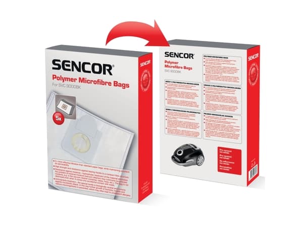 Sencor SVC 9000BK, Cylinderdammsugare, Dammpåse, Mikrofiber, 4 l, SVC 9000BK/SVC 9050BL., 5 styck