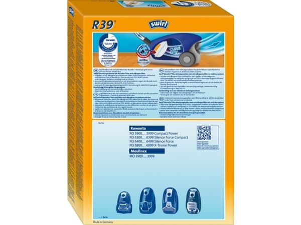 Swirl R 39 MicroPor Plus, Cylinderdammsugare, Dammpåse, Vit, Rowenta, RO 3900... 3999 Compact Power RO 6300... 6399 Silence Force Compact RO 6400...
