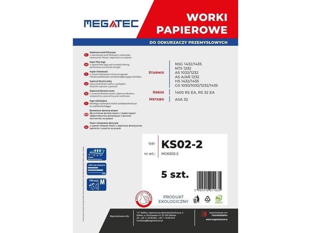 Megatec vacuum cleaner bag Megatec paper bags for Starmix 32-35 l, set of 5