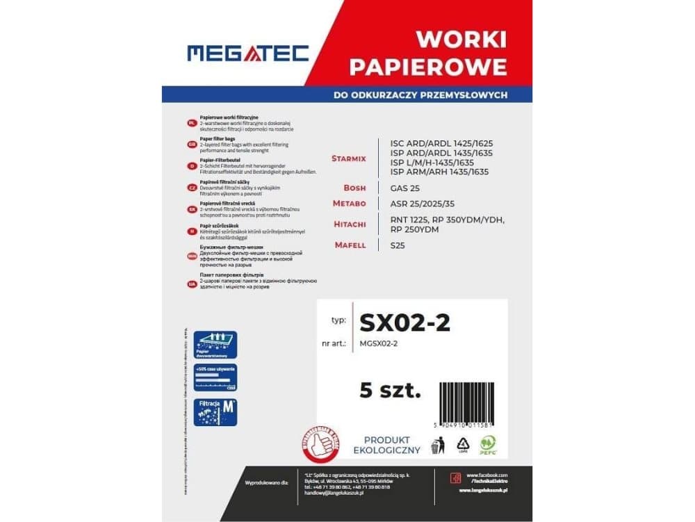 Megatec vacuum cleaner bag Megatec paper bags for Starmix 25-35 l, set 5 pcs