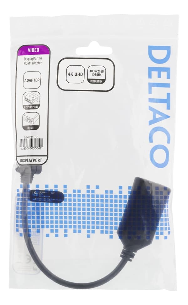DELTACO DisplayPort - HDMI adapter, 4096x2160 60Hz, 0,1m, svart