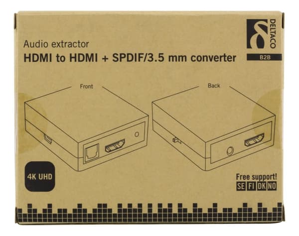 DELTACO HDMI - HDMI +SPDIF/3,5mm omvandlare, Ultra HD 30Hz, svart