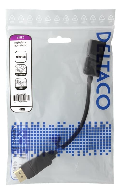 DELTACO DisplayPort til HDMI-adapter, 4K 60 Hz, 0,2 m, svart
