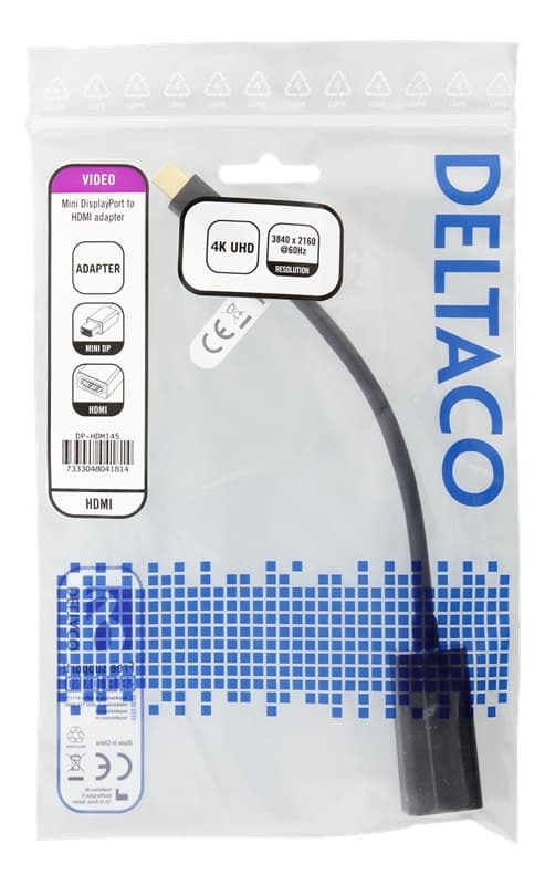 DELTACO Mini DisplayPort han til HDMI hun adapter, 60Hz, 0,2m, sort