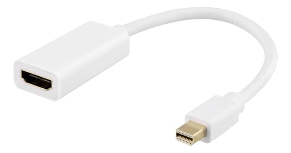 DELTACO Mini DisplayPort til HDMI-adapter, 4K 60 Hz, 0,2 m, hvit
