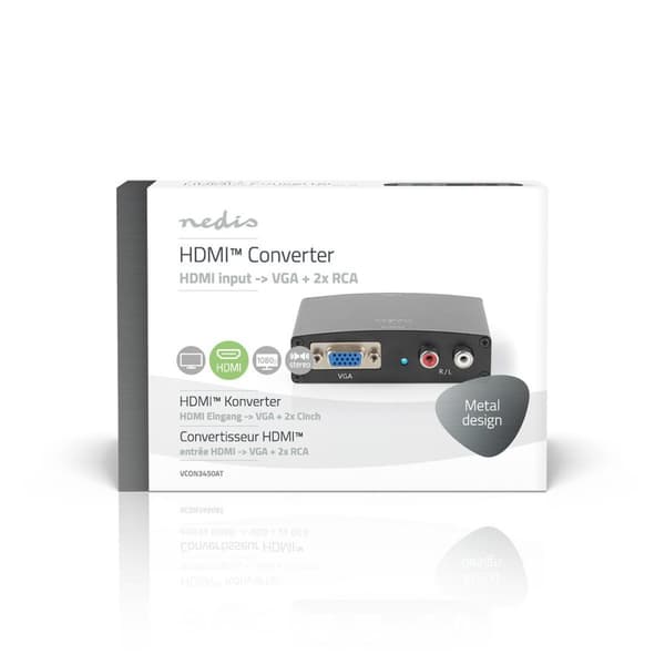 Nedis HDMI ™ Converter | HDMI ™ -inngang | VGA Female / 2x RCA Hunn | 1-veis | 1280x768 | 1.65 Gbps | Aluminium | Antrasitt