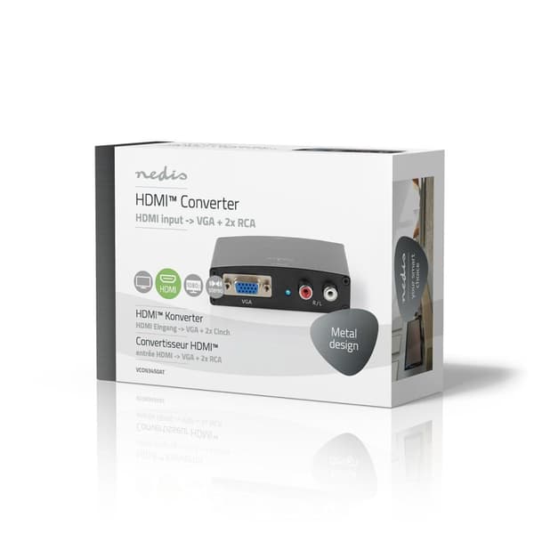 Nedis HDMI ™ Converter | HDMI ™ -inngang | VGA Female / 2x RCA Hunn | 1-veis | 1280x768 | 1.65 Gbps | Aluminium | Antrasitt