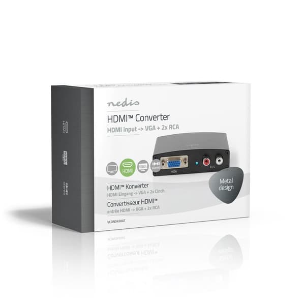 Nedis HDMI ™ Converter | HDMI ™ -inngang | VGA Female / 2x RCA Hunn | 1-veis | 1280x768 | 1.65 Gbps | Aluminium | Antrasitt