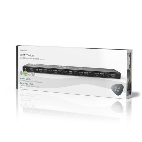 Nedis HDMI ™ Splitter | 16 port(s) | HDMI ™ -inngang | USB-A Hun / 16x HDMI™ utgang | 4K@60Hz | 18 Gbps | Metall | Antrasitt