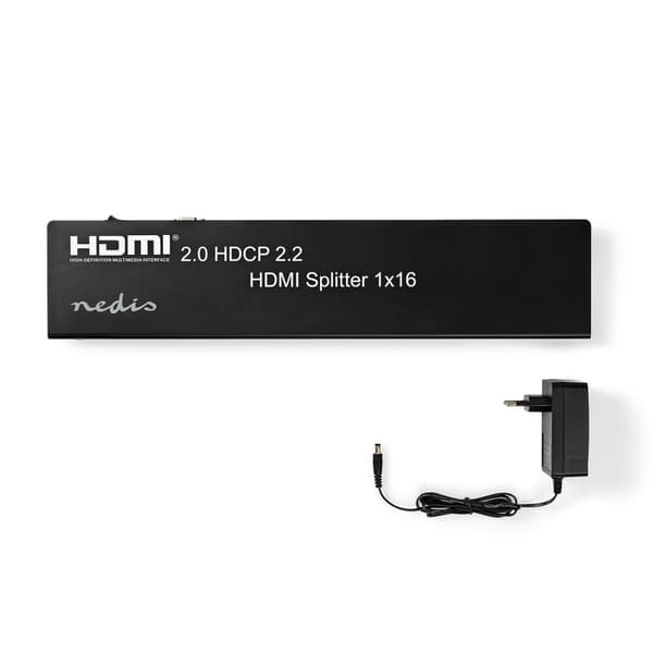 Nedis HDMI ™ Splitter | 16 port(s) | HDMI ™ -inngang | USB-A Hun / 16x HDMI™ utgang | 4K@60Hz | 18 Gbps | Metall | Antrasitt