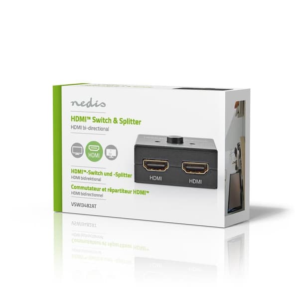 Nedis HDMI ™ Switch | 3-Port port(s) | 1x HDMI™ Ingång / 2x HDMI™ Ingång | 1x HDMI™ utgång / 2x HDMI™ utgång | 4K@60Hz | 6 Gbps | Metall | Antracit