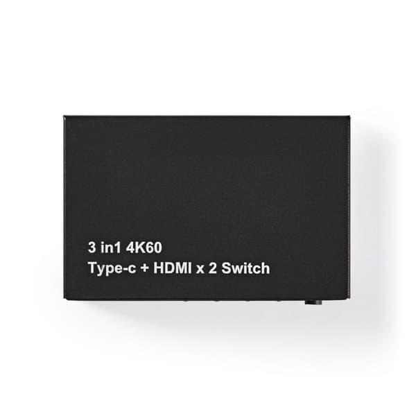 Nedis HDMI ™ Switch | 3-Port port(s) | 1x USB-C™ / 2x HDMI™ Inngang | 1x HDMI ™ -utgang | 4K@60Hz | 18.0 Gbps | Metall | Antrasitt