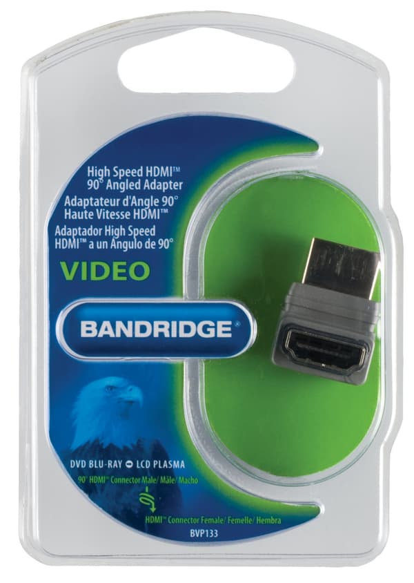 Bandridge High Speed HDMI med Ethernet Adapter Vinklet 90° HDMI Kontakt - HDMI Hun Grå