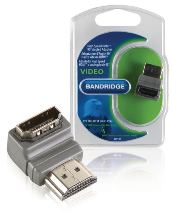 Bandridge High Speed HDMI med Ethernet Adapter Vinklet 90° HDMI Kontakt - HDMI Hun Grå