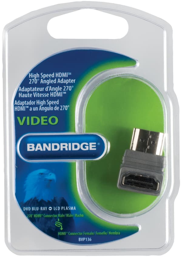 Bandridge High Speed HDMI med Ethernet Adapter Vinklet 270° HDMI Kontakt - HDMI Hun Grå