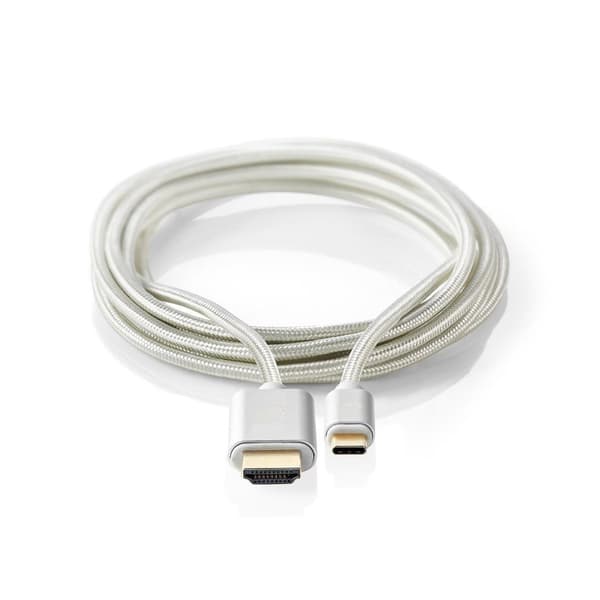 Nedis USB-C™ Sovitin | USB 3.2 Gen 1 | USB-C™ Uros | HDMI™ liitin | 4K@60Hz | 18 Gbps | 2.00 m | Pyöreä | Kullattu | Nailon / Punottu | Alumiini | Laa