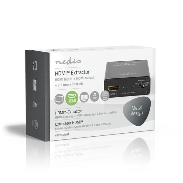 Nedis HDMI ™ Extractor | HDMI™ ingång | HDMI™ utgång / TosLink Hona / 1x 3.5 mm | Maximal upplösning: 4K@60Hz | 18 Gbps | Metall | Antracit | Presentb