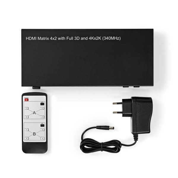 Nedis HDMI ™ Matrix Switch | 4 x 2-Port port(s) | 4x HDMI ™ -indgang | 2x HDMI™ Output | 4K@30Hz | 3.4 Gbps | Fjernstyret | Metal | Antracit