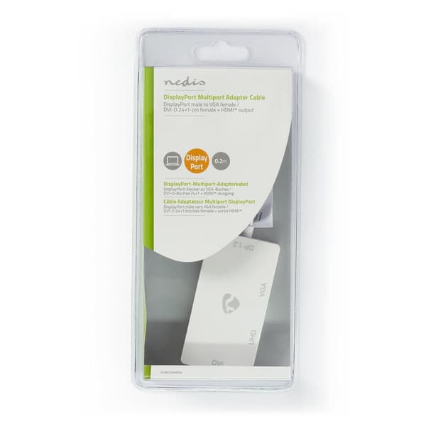 Nedis DisplayPort adapter | DisplayPort Han | DVI-D 24+1-Pins Hun / HDMI ™ -udgang / VGA Hun | 4K@60Hz | Guldplateret | Skiftelig | 0.20 m | Runde | A
