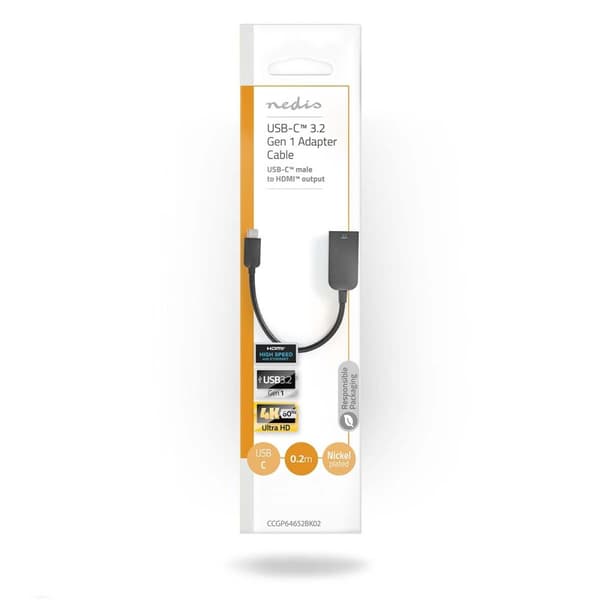 Nedis USB-C™ Adapter | USB 3.2 Gen 1 | USB-C™ Han | HDMI ™ -udgang | 4K@60Hz | 0.20 m | Runde | Nikkelplateret | PVC | Sort | Plastikpose