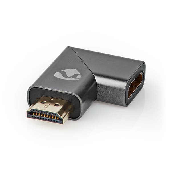 Nedis HDMI™ Adapter | HDMI ™ -kontakt / HDMI™ Han | HDMI™ Output | Gull belagt | Vinklet Høyre | Aluminium | Gun Metal Grå | 1 stk. | Deksel Vindusbok